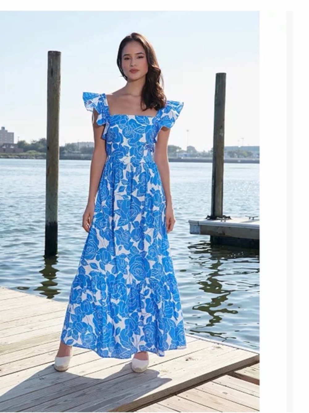 London Times  Square-Neck Ruffled-Sleeve Maxi Dress, Size 12